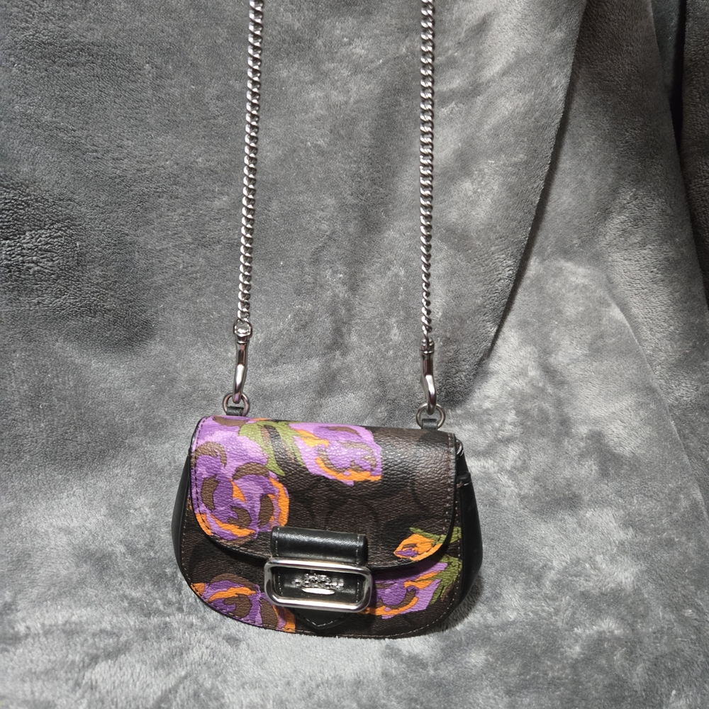 Coach Black Mini Bag with Purple and Orange Floral Mini Crossbody Purse - Picture 3 of 3
